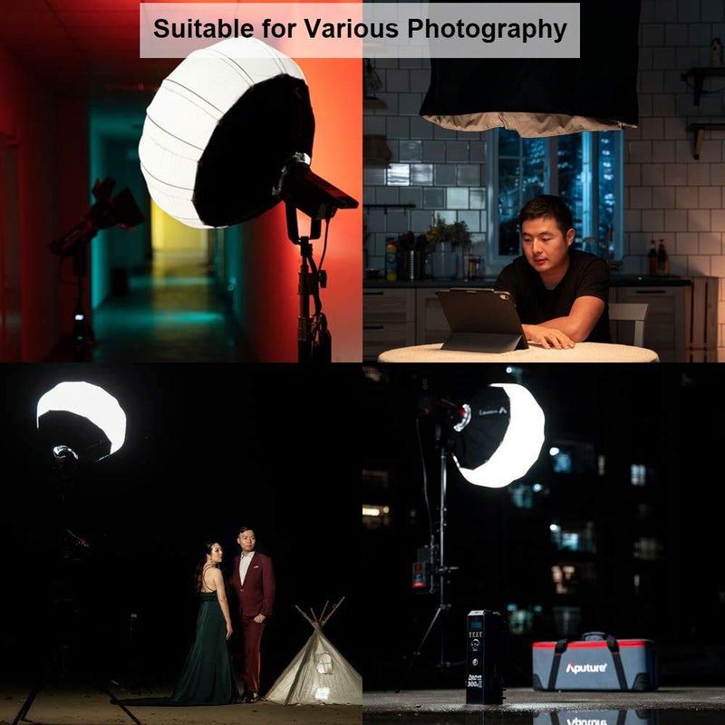 Aputure Lantern Softbox Soft Light Modifier,26inch, Quick-Setup Quick-Folding Aputure Space Light Upgraded for 300D Mark II 120D 120T 120D Mark II 300X and Other Bowens Mount Light - Image 2